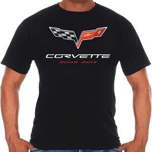JH Design Men's Chevy Corvette T-Shirt C6 Series Logo Black Crew Neck Shirt